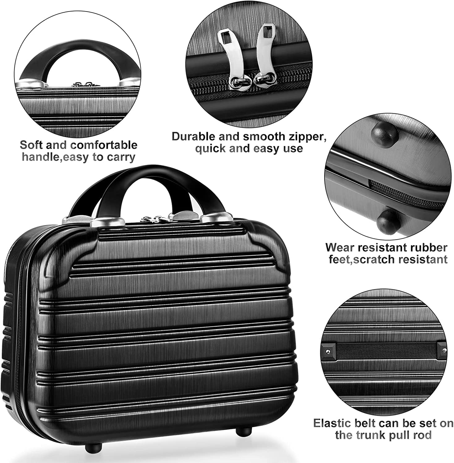 Feybaul Hard Case Luggage 2 Piece Sets Carry On Luggage Lightweight With Spinner Wheels Rolling Suitcase 22x14x9 Airline Approved PC+ABS TSA Lock Hardshell Travel Carry On Hardside 14/20 Inch 2PCS,Black