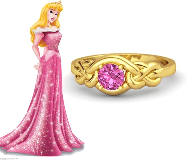 Disney Princess Aurora Pink Sapphire Round 14k Yellow Gold Plated