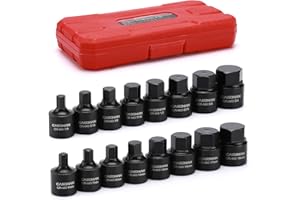 CASOMAN 16 Piece 3/8 Inch Drive Low Profile Impact Hex Driver Set, Cr-Mo, 1/4"-3/4", 6mm-19mm, Impact SAE and Metric Hex Bit 