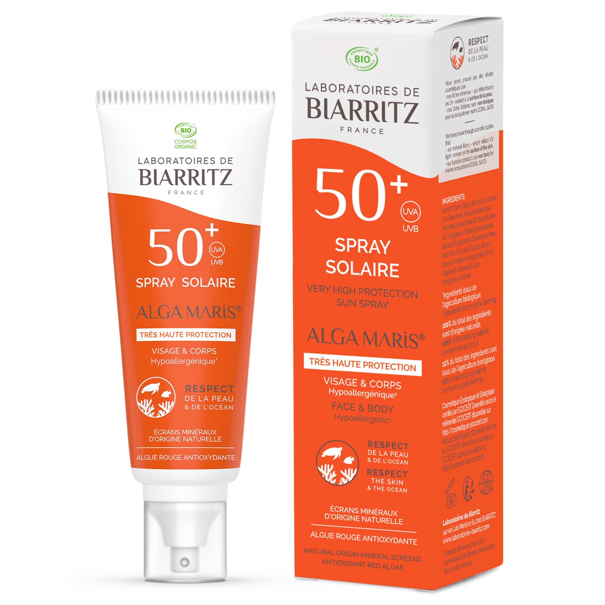 Laboratoires de Biarritz Organic Alga Maris Sun Spray Face and Body SPF50+ 100ml