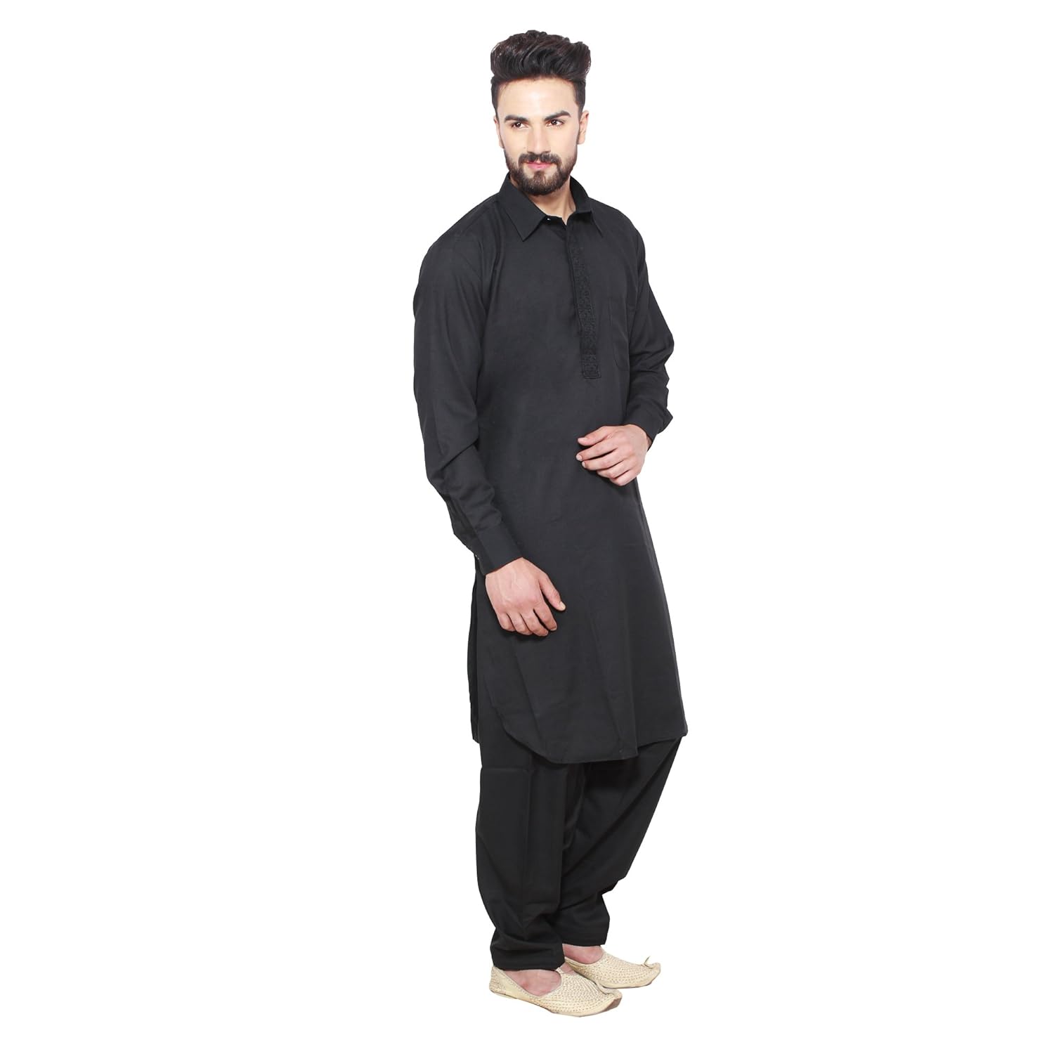 sojanya (since 1958) men's black cotton blend pathani kurta salwar