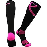 Pink Ribbon Breast Cancer Awareness Socks for Softball Baseball Football for Boys Girls Youth and Adult Over the Calf