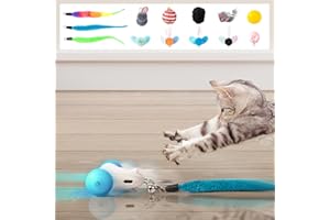 PEMOO Interactive Cat Toys for Indoor Cats, 2-Speed Smart Automatic Cat Mouse Toy with LED Wheels, USB Rechargeable, with 13 Toy Pendants (New Model)