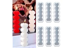 GERNIE 6 Pcs Love Heart Shape Candle Silicone Molds for Making Candle Resin Pillar Aromatherapy Wax Soap Clay Flower Specimen DIY Craft Art Supplies Mother's Day Valentine's Day(White)