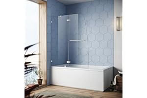 SUNNY SHOWER Tub Shower Door, Frameless Hinged Shower Door for Bathtub, 5/16" Tempered Glass Panel, 48" W x 58" H, Chrome Finish Bathtub Shower Screen Door