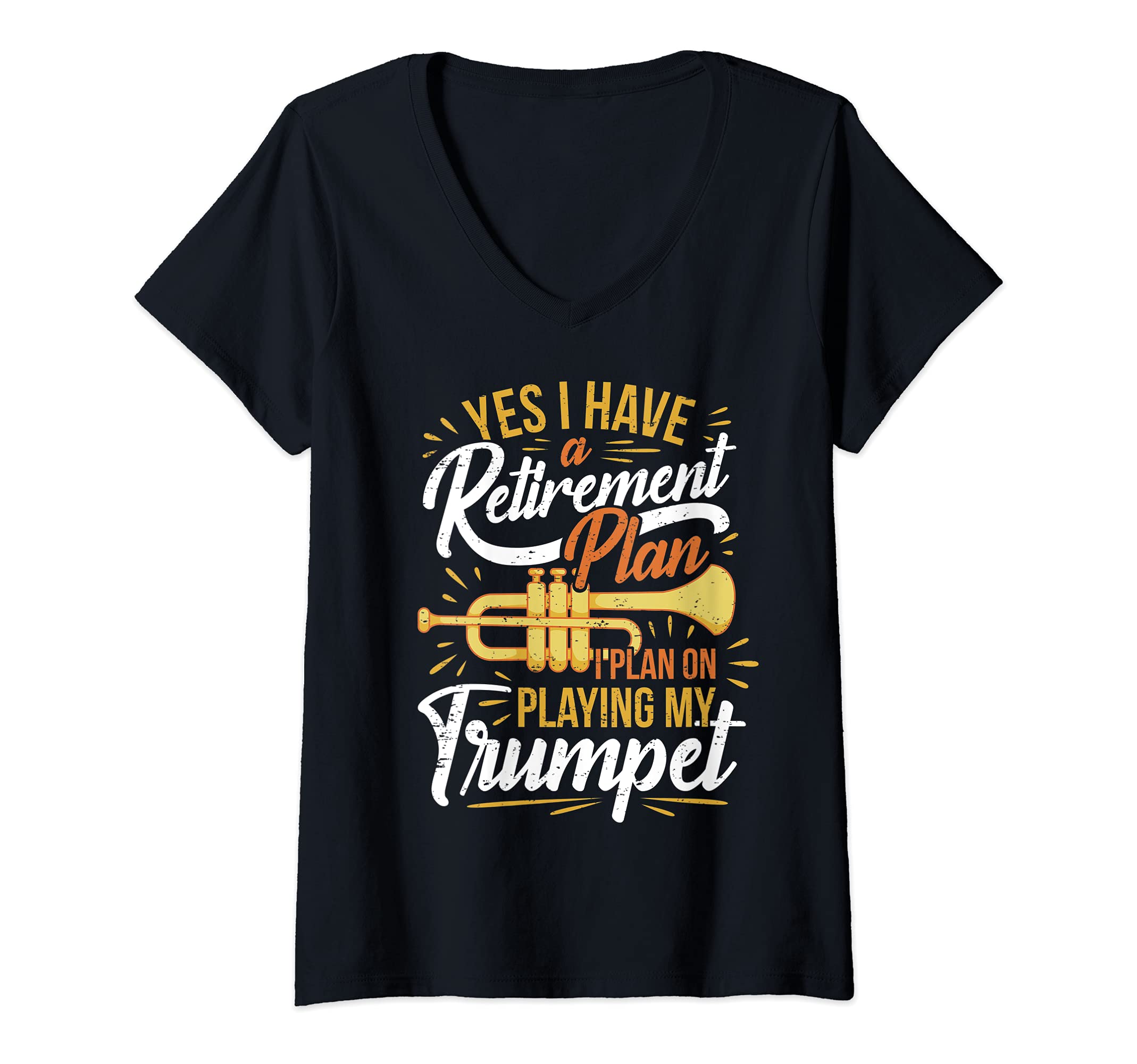 Womens Retirement Plan Trumpet Player Joke Retired Hobby Trumpeter V-Neck T-Shirt