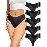 voenxe Seamless Women Underwear Thongs,High Waisted Ladies No Show Panties Line,Invisible Comfy Workout Undies,Soft,5-Pack