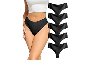 VOENXE Seamless Womens Thong Underwear,High Waisted No Show Ladies Panties,Comfortable Invisible Tanga,Workout Undies,5 Pack