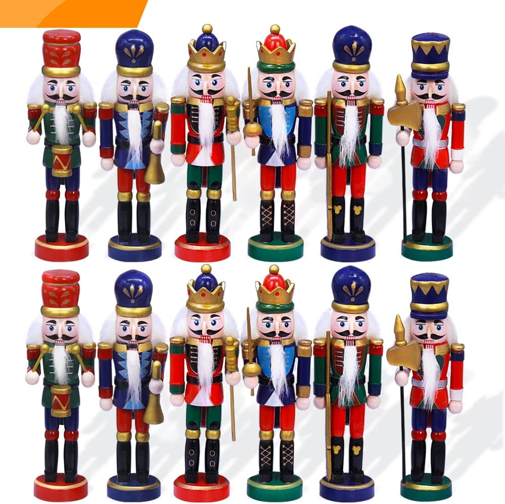 Nutcrackers - Jolik 12 PCS Christmas Nutcracker Ornament Set Wooden Nutcracker Ornaments Decoration for Xmas Tree, Table Decor