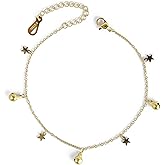 ELBLUVF Stainless Steel Gold Rose Gold Plated Star Bells Summer Beach Chain Anklet Foot Jewelry Adjustable For Women