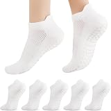 Zuimei 5 Pairs Pilates Yoga Grip Socks Non Slip Anti Slip Grips White UK 4.5-7.5