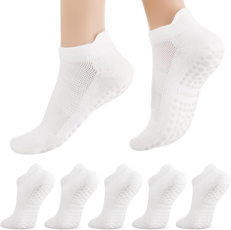 Zuimei 5 Pairs Pilates Yoga Grip Socks Non Slip Anti Slip Grips White UK 4.5-7.5