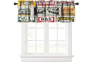 ZHIRAIN 1950s Retro Valances Curtains Vintage Car Signs Automobile Advertising Repair Vehicle Garage Classics Servicing Windows Short Curtain Valance for Kitchen Bedroom with Rod Pocket 1 Panel 54X18 Inches
