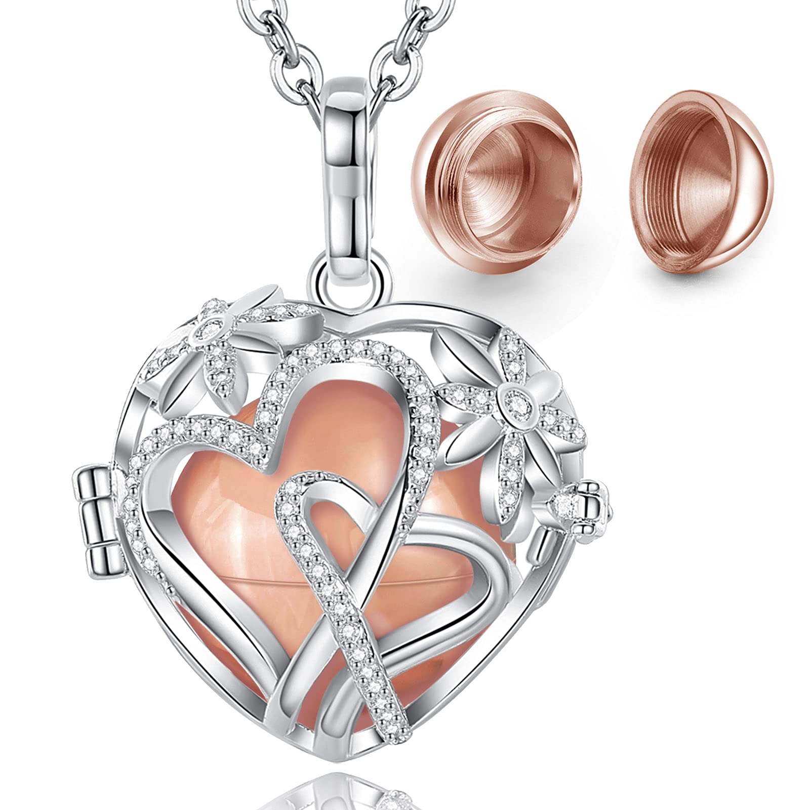 EUDORA Urn Necklace for Ashes Cremation Jewellery for Ashes Necklace Heart Eternal Love Rose Gold Ball Pendants for Ashes Keepsake Necklace Memorial Gifts for human Pets, 61cm