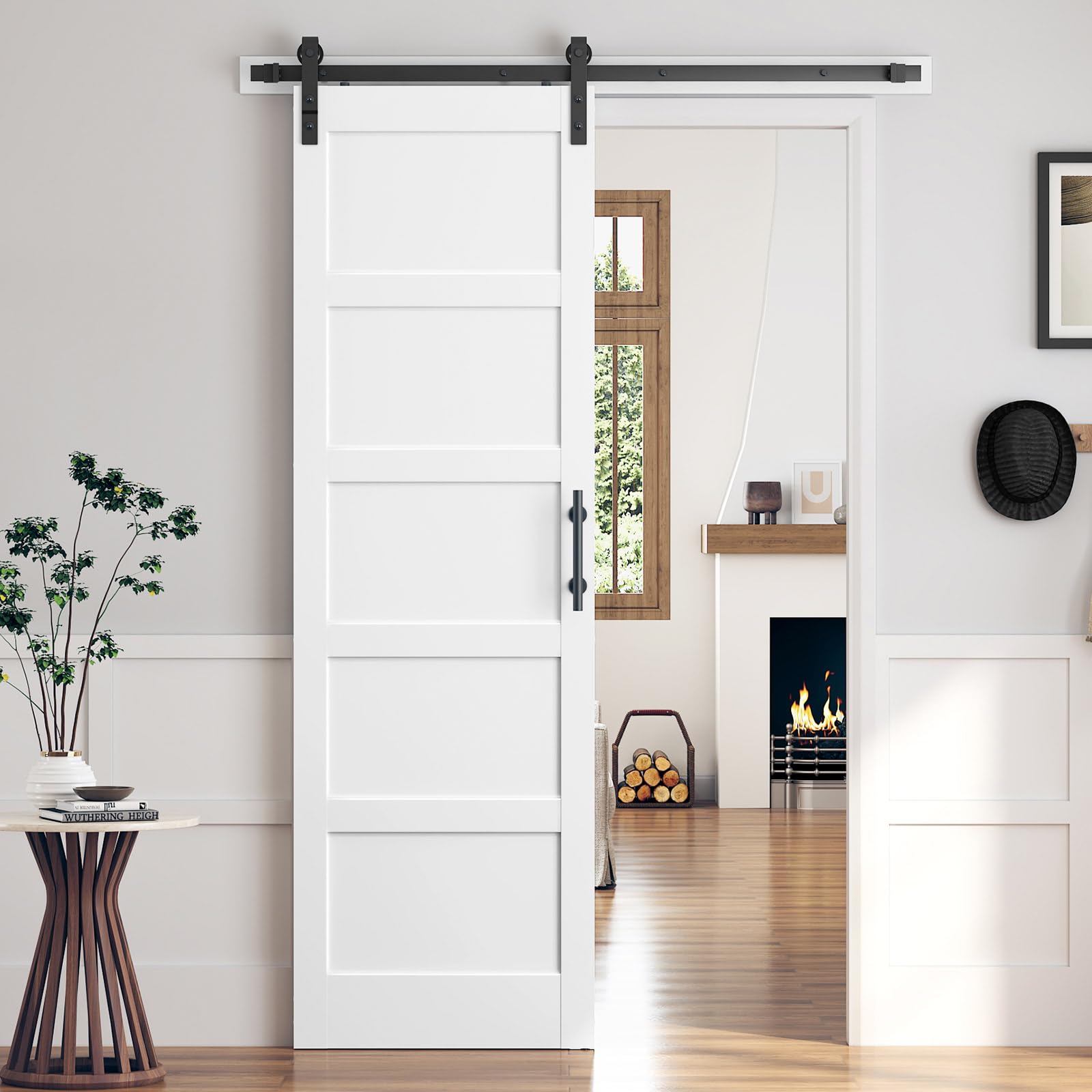 Photo 1 of **see notes**ROYMELO 32x96 Inch White Sliding Barn Door Slab with 5.5ft Hardware Kit Included, 5-Panel, MDF Wood Panel Covered with Water-Proof Scratch-Proof PVC Surface, Simple DIY Assembly