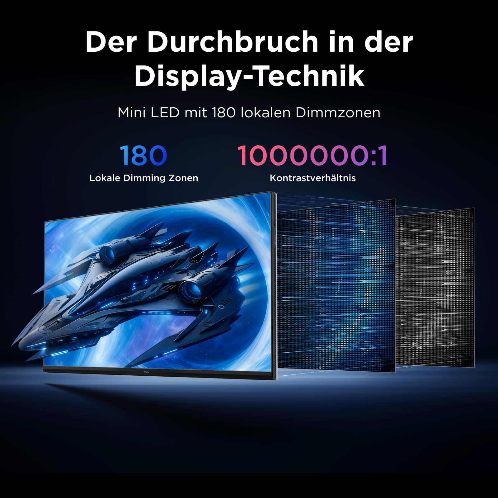 TCL Gaming Monitor 27 Zoll QD-Mini-LED 27G64, QHD-Auflösung, 180Hz, Fast-HVA-Panel, HDR 600 nits, 1ms GTG Reaktionszeit, AMD Freesync, Kompatibilität mit G-Sync 6