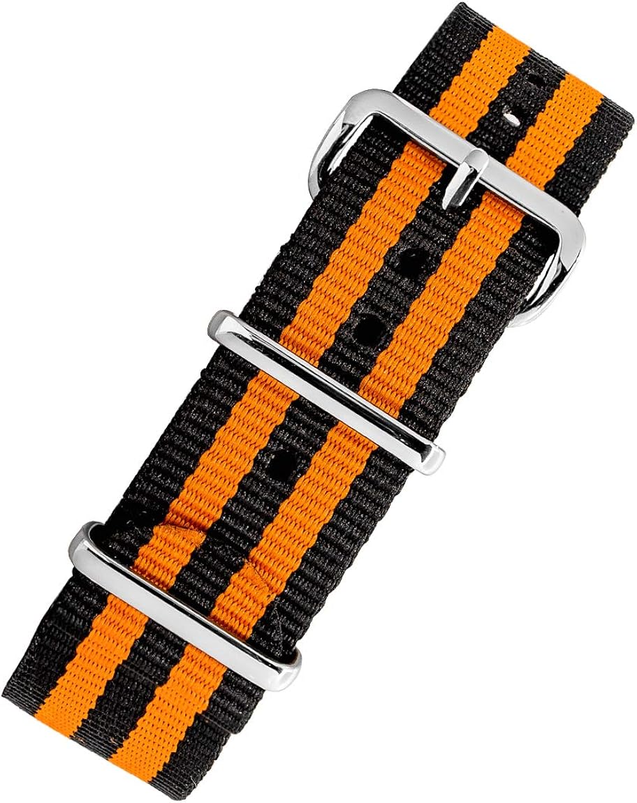 NATOStyle Watch Straps in Black & Orange Stripes with Stainless Steel