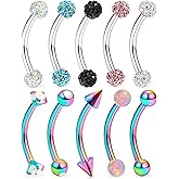 Lcolyoli 10 Pcs 16G Stainless Steel Eyebrow Piercing Rings with Clear Diamond CZ Curved Barbell Rook Daith Earring Piercing Body Jewelry for Women Men