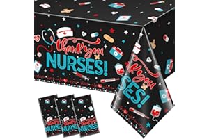 RAGNHILD 3Pack Thank You Nurses Tablecloths, Nurses Week Plastic Disposable Tablecloths Rectangular Table Covers for Nurse Day Nurse Appreciation RN Graduation Party Decorations,54 x 108 Inch