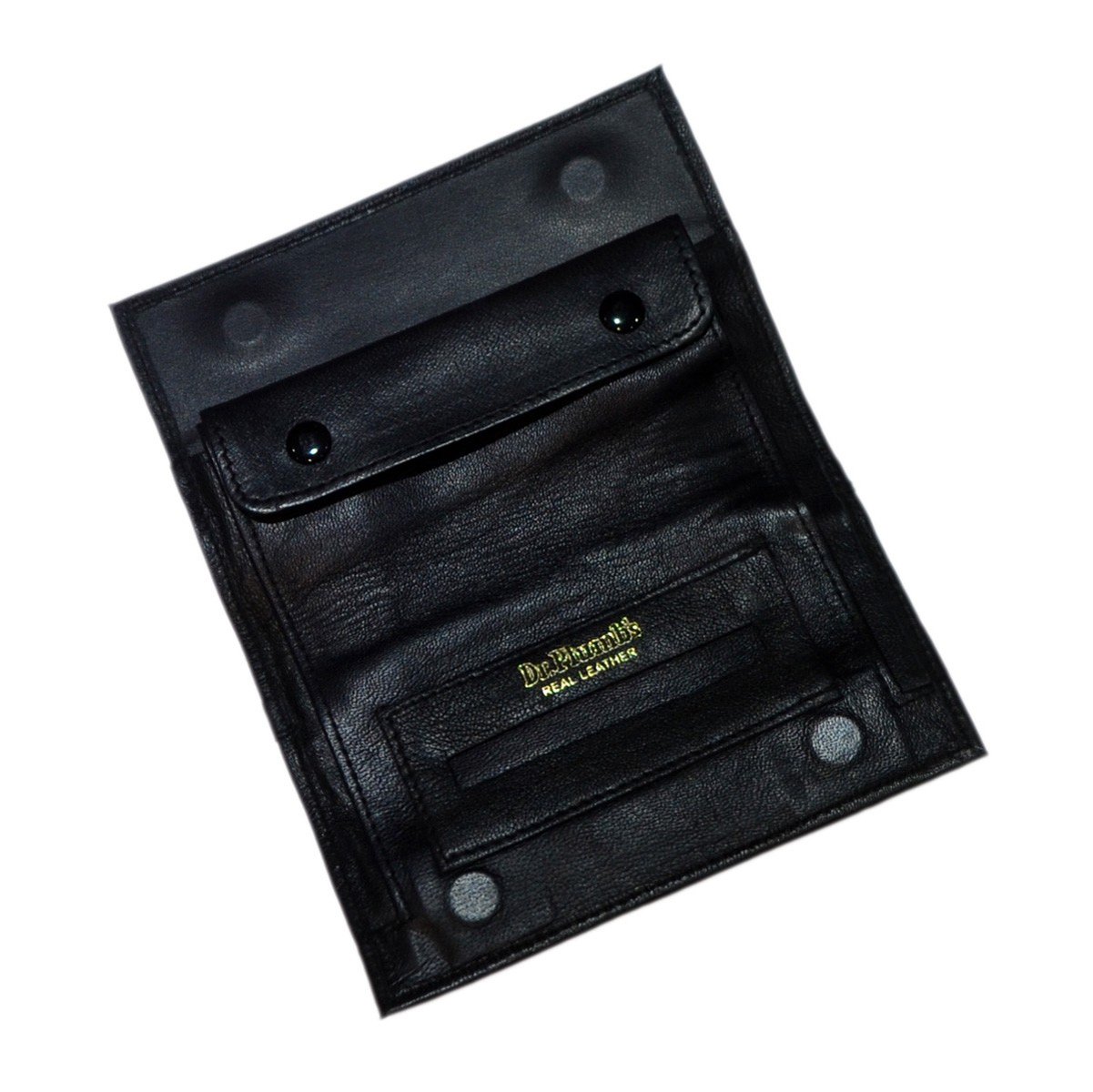 P35525 - Dr Plumb Small Black Leather Wallet Style Double Gusset Tobacco Pouch