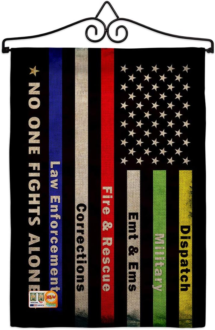 No One Fights Alone Burlap Garden Flag - Set Wall Hanger Armed Forces Service All Branches Support Honor United State American Military Veteran Official - House Yard Gift 13 X 18.5