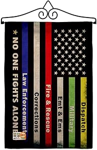 No One Fights Alone Burlap Garden Flag - Set Wall Hanger Armed Forces Service All Branches Support Honor United State American Military Veteran Official - House Yard Gift 13 X 18.5