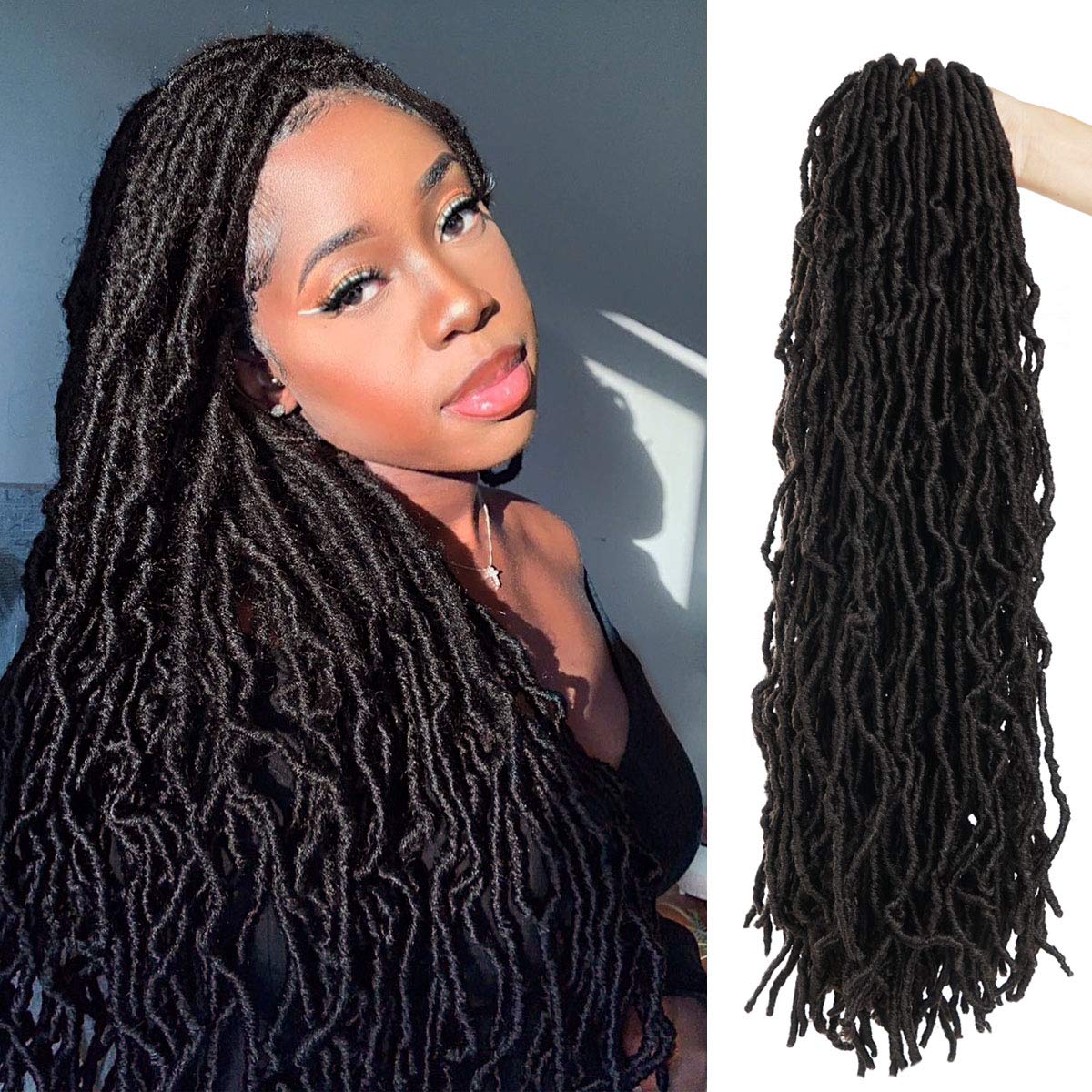 Beyond Beauty 6 Packs/Lot Nu Faux Locs Crochet Hair 24 Inches Pre-looped Goddess Locs Crochet Hair Soft Dreadlocks Synthetic Hair Extensions 18strands/Pack(#4)