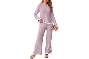 MEROKEETY Women's Fuzzy Fleece 2 Piece Lounge Sets Long Sleeve Sweater Pants Cozy Knit Pajama Set