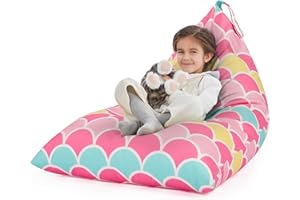 Nobildonna Stuffed Animal Storage Bean Bag Chair Cover for Kids Teens (No Filler) 250L Washable Large Beanbag Cover for Kids' Room Organizing Plush Toys or Home Living Room Textile,Mermaid