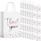 Tinlade 100 Pcs Thank You Gift Bags Bulk Paper Gold Thank You Wedding Bags with Handle for Business, Shopping, Wedding, Baby Shower, Party Favors (Rose Gold)