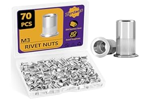 ZERDANS M3 Rivet Nuts, 70Pcs Threaded Insert Nutsert Rivnut Metric 304 Stainless Steel Finish Flat Head Rivnut Threaded Insert Nut Knurled Body for Automotive Furniture (M3-0.5mm)