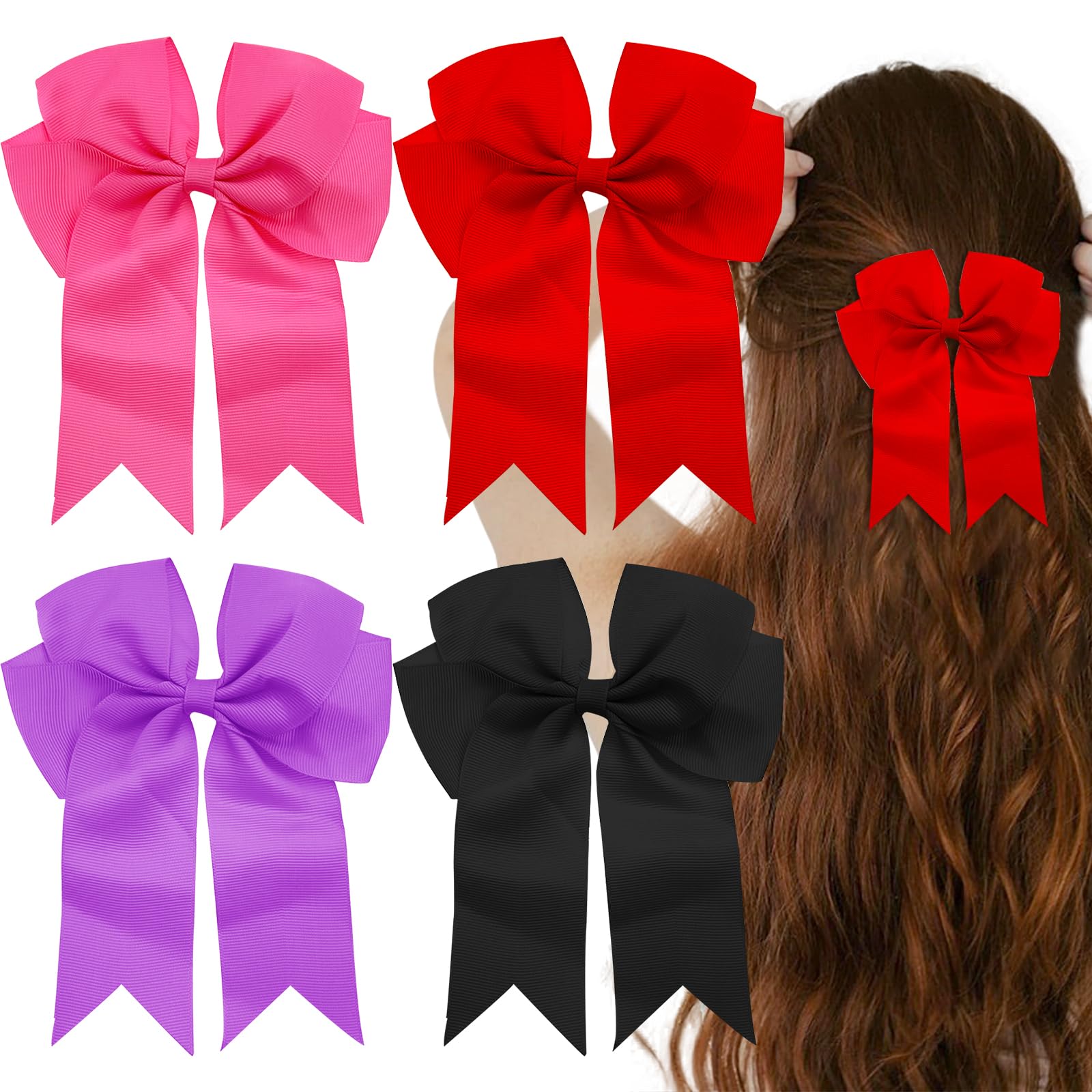 4 PCS 6 inch Bow Hair Clips, Large Hair Bow Hair Barrette Clips for Women Girls Hair Bow