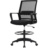 PayLessHere | Tall Drafting Chair | Black | with Lumbar Support | Adjustable Seat Height &amp; Footrest | Ergonomic Mesh Back, 360 Swivel &amp; Rolling Wheels | For Home, Office, Workspaces