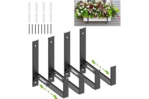 Housolution 4-Pack Planter Box Brackets, (6.2 to 12.6 Inches) Adjustable Window Box Holders, Wall Mount Flower Box Bracket, H