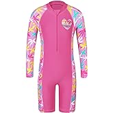TFJH E 1PCS Long Sleeve Girls Bathing UPF 50+ Rash Guard Suits Swimsuts Zip 3-14Y