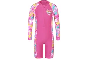 TFJH E 1PCS Long Sleeve Girls Bathing UPF 50+ Rash Guard Suits Swimsuts Zip 3-14Y