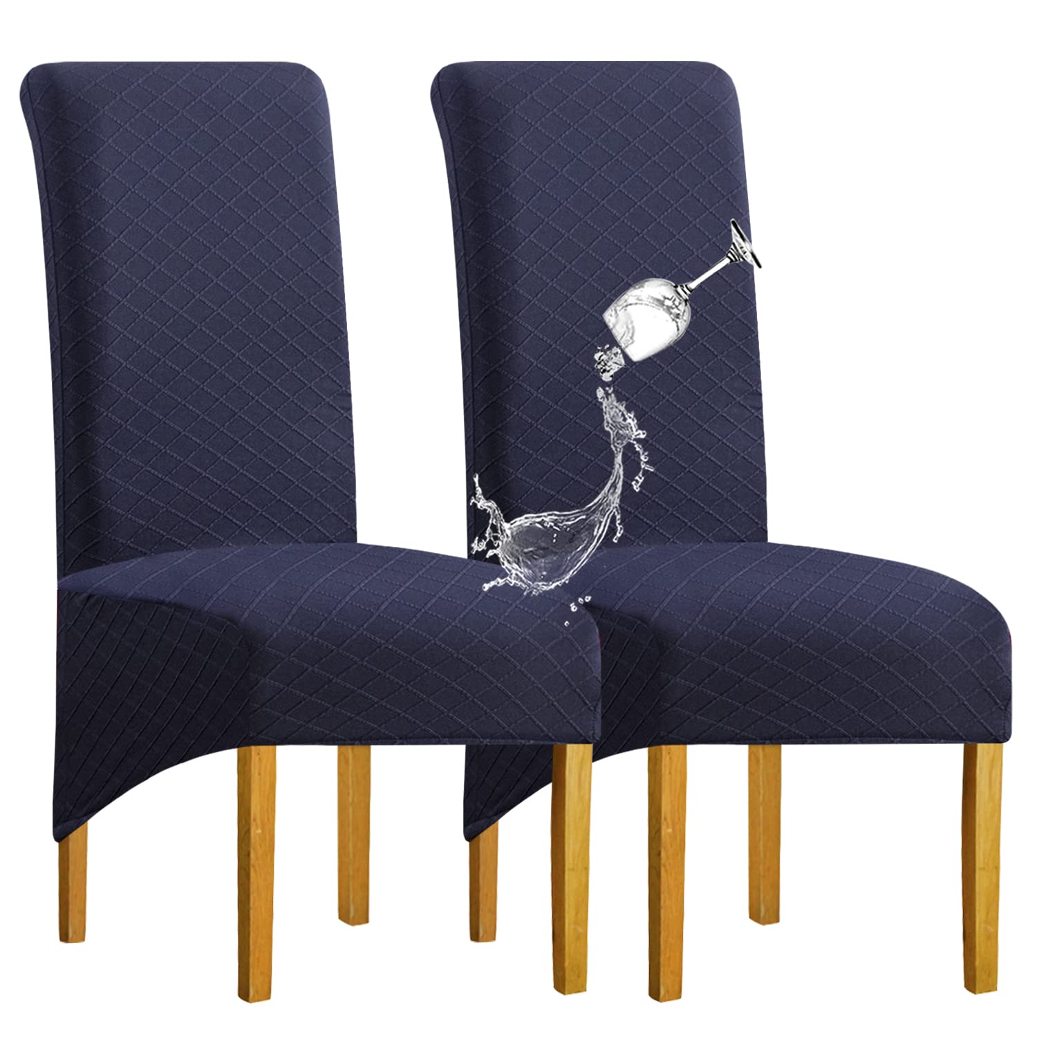 SHENGYIJING High Back Chair Covers Stretch Spandex Jacquard Dining Chair Covers Set of 2, Washable Removable Parsons XL Chair Covers Elastic Dining Chair Seat protector Slipcover (Navy Blue, Set of 2)