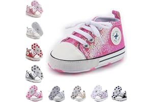 ORAWU Newborn Baby Girls Boys Canvas Shoes Infant Soft Sole Slip On First Walkers Sneaker Toddler Flat Loafers High Top Crib Denim Unisex Moccasins Shoe