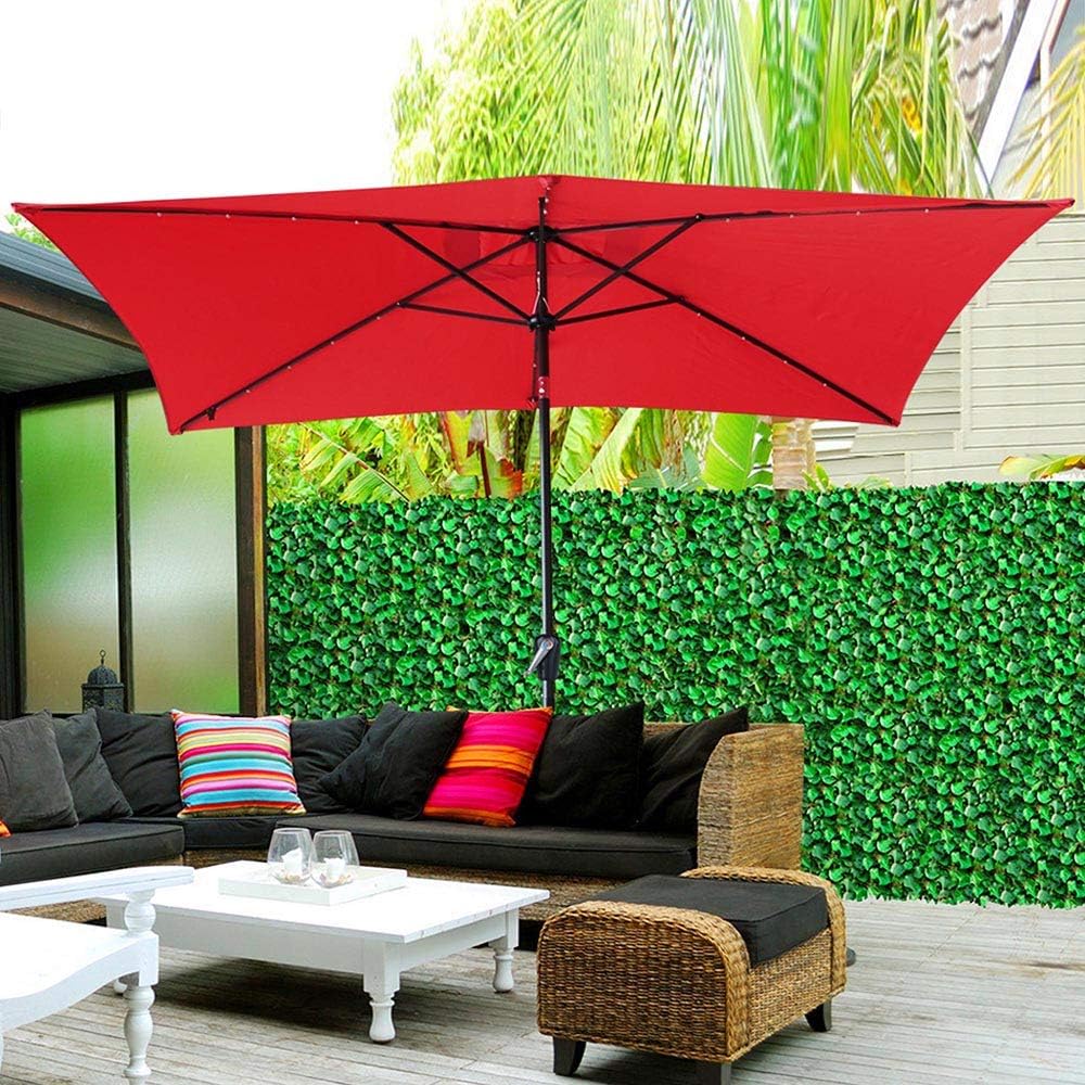 Yescom 10x6 5ft Outdoor Rectangle Solar Powered Led Patio Umbrella With Crank Tilt For Garden Backyard Table Market Pool Patio Lawn Garden Umbrellas