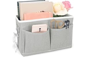 Ndeno Bedside Caddy Storage Bag Hanging Pocket Organizer for Bunk and Hospital Beds Crib,Dorm Rooms Bed Rails for Remotes Mobile Phone Keys, Glasses, Books (Grey)