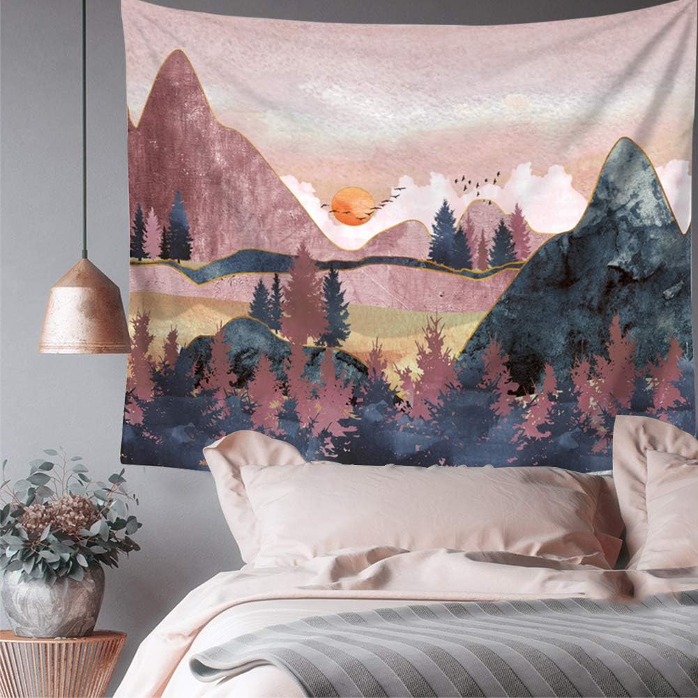 Indusleaf Mountain Tapestry Wall Hanging Pink Wall