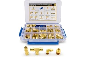 ANRIWT 33 PCS Brass DOT Air Brake Line Fittings Assortment 1/4" 3/8" 1/2" Push to Connect Fittings & Quick Connect Tube Air Hose Fittings Repair Air Line Kit for Truck or Industrial Air System