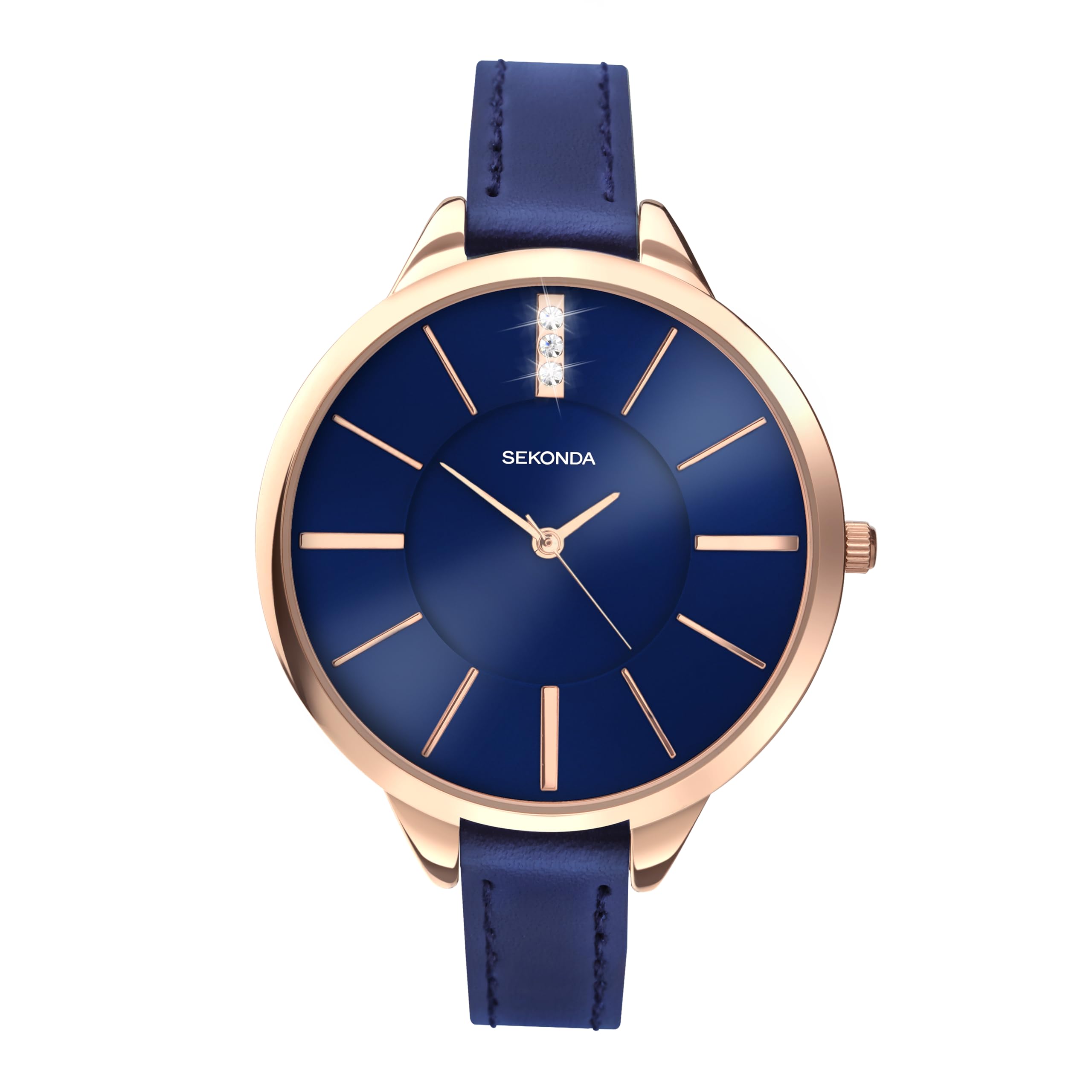 Sekonda Ada Womens Watch – Quartz 39mm Ladies Watch with Stone Set Sunray Dial, Rose Gold-Tone Case and Blue Leather Strap – 2 Year Warranty — image 1