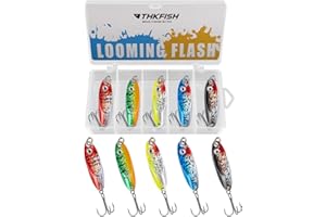 THKFISH 5pcs Saltwater Fishing Lures with Ultra-Sharp Hooks, Fishing Spoons Jigging Lure for Trout, Bass, Crappie, Pike, Walleye with Tackle Box