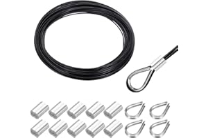 MECCANIXITY 66FT Stainless Steel Cable Railing Kit, 1/16" Vinyl Coated 7x7 Strand Wire Rope with Loop Sleeves and Thimbles fo