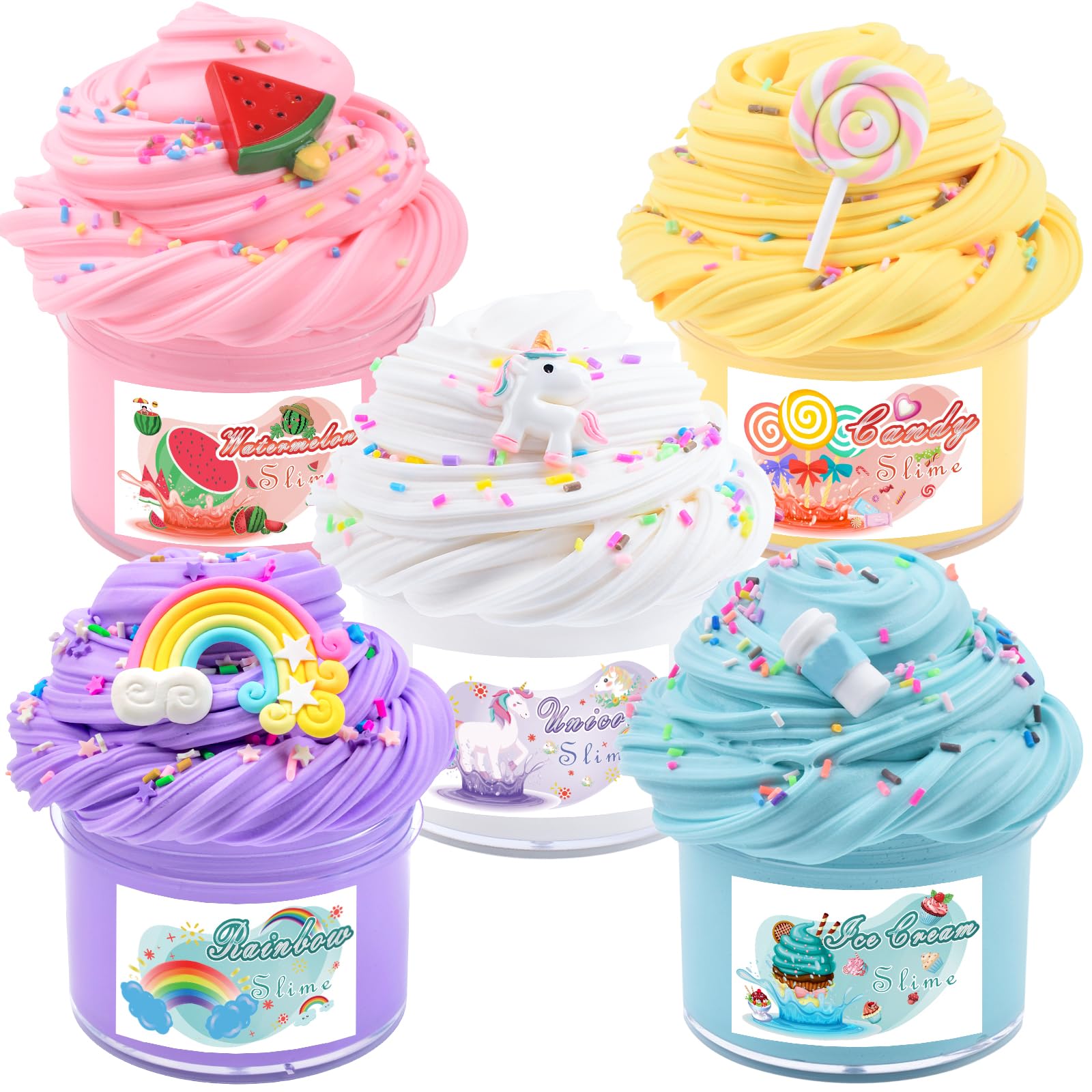 Photo 1 of 5 Pack Butter Slime Kit, with Fun Slime Add Ins, Soft Non-Sticky, Stress Relief Toy, Birthday Gifts for Kids, Classroom Rewards, DIY Slime Party Favor for Girls & Boys