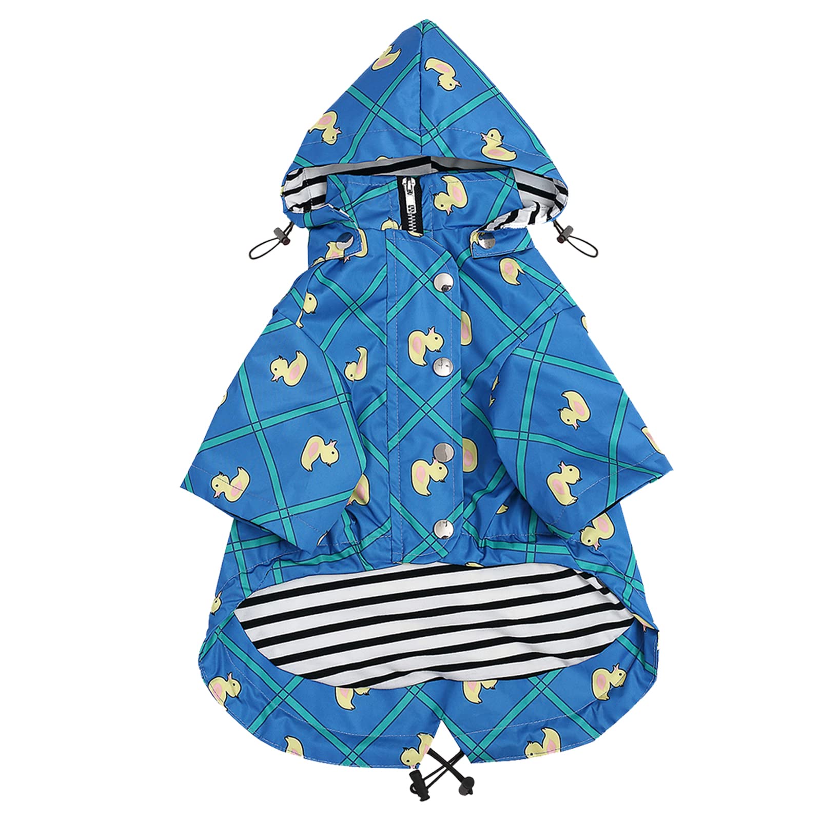 Morezi Dog Zip Up Raincoat with Reflective Buttons, Rain/Water Resistant, Adjustable Drawstring, Removable Hood, Raincoats with Legs 4kg to 36kg Available - Grid Blue - S