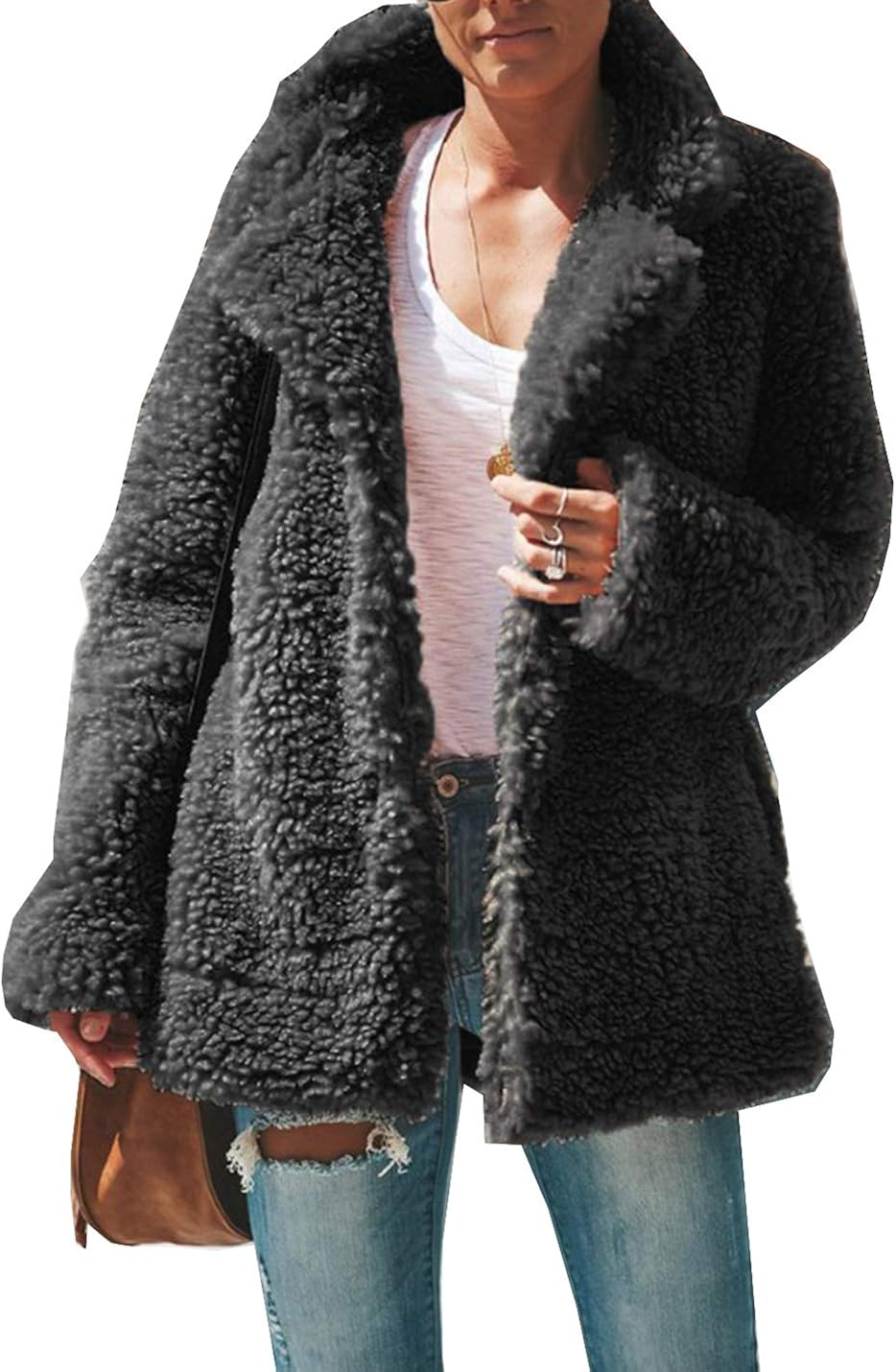 Naliha Women Fuzzy Cardigan Coat Long Sleeve Jacket Winter Teddy Sherpa Outerwear Amazon.co.uk