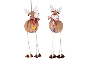 YUOKWER Wood Wind Chimes Christmas Ornament with Christmas Bell for Wall Hanging Door Decorations, Handmade Elk Retro Hanging Bells Home Decor Ornament Craft Christmas Festival Gift (Bronze, Pack of 2)