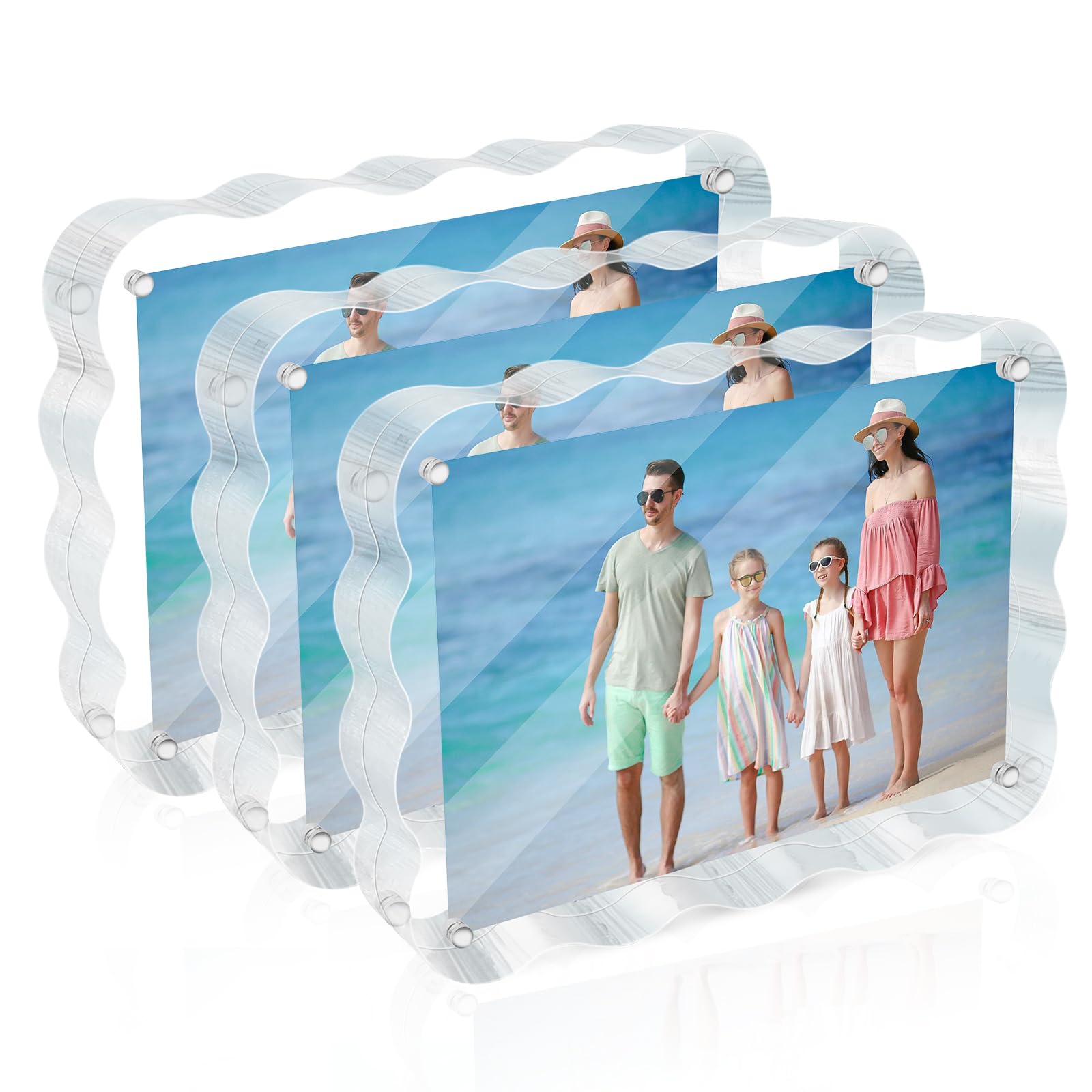 Photo 1 of laapee 3 Pack 4x6 Acrylic Magnetic Picture Frame, 20 mm Thick Clear Double Sided Freestanding Photo Frame, Transparent Frameless Floating Frames with Magnets Corners, Scalloped